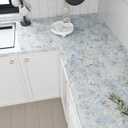VEELIKE Cream Blue Marble Contact Paper for Countertops Waterproof Peel and Stick Countertop Contact Paper 32''x354'' Self Adhesive Marble Wallpaper Vinyl Countertop Wrap for Kitchen Bathroom Renters