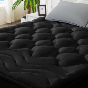 BDEUS Twin Mattress Pad, Extra Thick 1450GSM Mattress Topper, Four Leaf Clover Soft Mattress Protector Cover with 21" Deep Pocket for Back Pain Relief, 3D+7D Down Alternative Fill Overfilled, Black