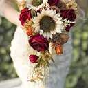 Ansofi 9 Inch Vintage Sunflower Wedding Bouquets for Bride Artificial Burgundy Rose Cascading Bridal Bouquet Burnt Orange Rustic Toss Bouquet for Wedding Ceremony Party Church Decor