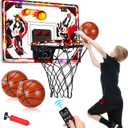 Indoor Basketball Hoop for Kids & Adults, Over The Door Mini Basketball Hoop with Remote Control Scoreboard, 6 LED Light Modes, Foldable Rim Sports Toys for Ages 8-13 Teen Boys Birthday Gifts