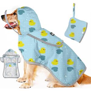 SlowTon Dog Raincoat, Adjustable Dog Rain Jacket Clear Hooded Double Layer, Waterproof Poncho with Reflective Strip Straps and Storage Pocket for Small Medium Large Dogs Puppies(DK XL) (Duck Pattern)
