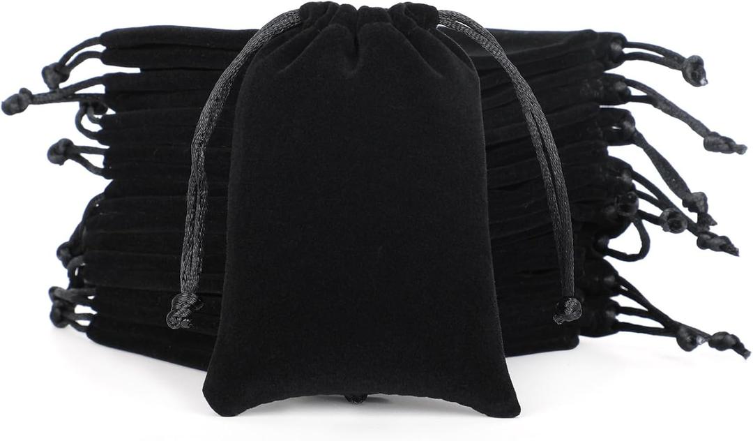 Velvet Cloth Drawstring Dice Bag, Black Coin Purse 3x4 inches Pouch, Or Wrapping Mother's Day Gift, Small Jewelry, Stones, Bracelet(50 Pcs)