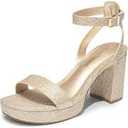 Women's Chunky Low Heels Open Toe Block Heeled Dress Ankle Strap Pump Wedding Sandals (8, Gold Glitter)