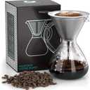 Coffee Gator Pour Over Coffee Maker - 27oz High Heat Borosilicate Glass with Reusable Stainless Steel Filter, Drip Coffee Brewer Dripper Set Carafe, 800ml Clear