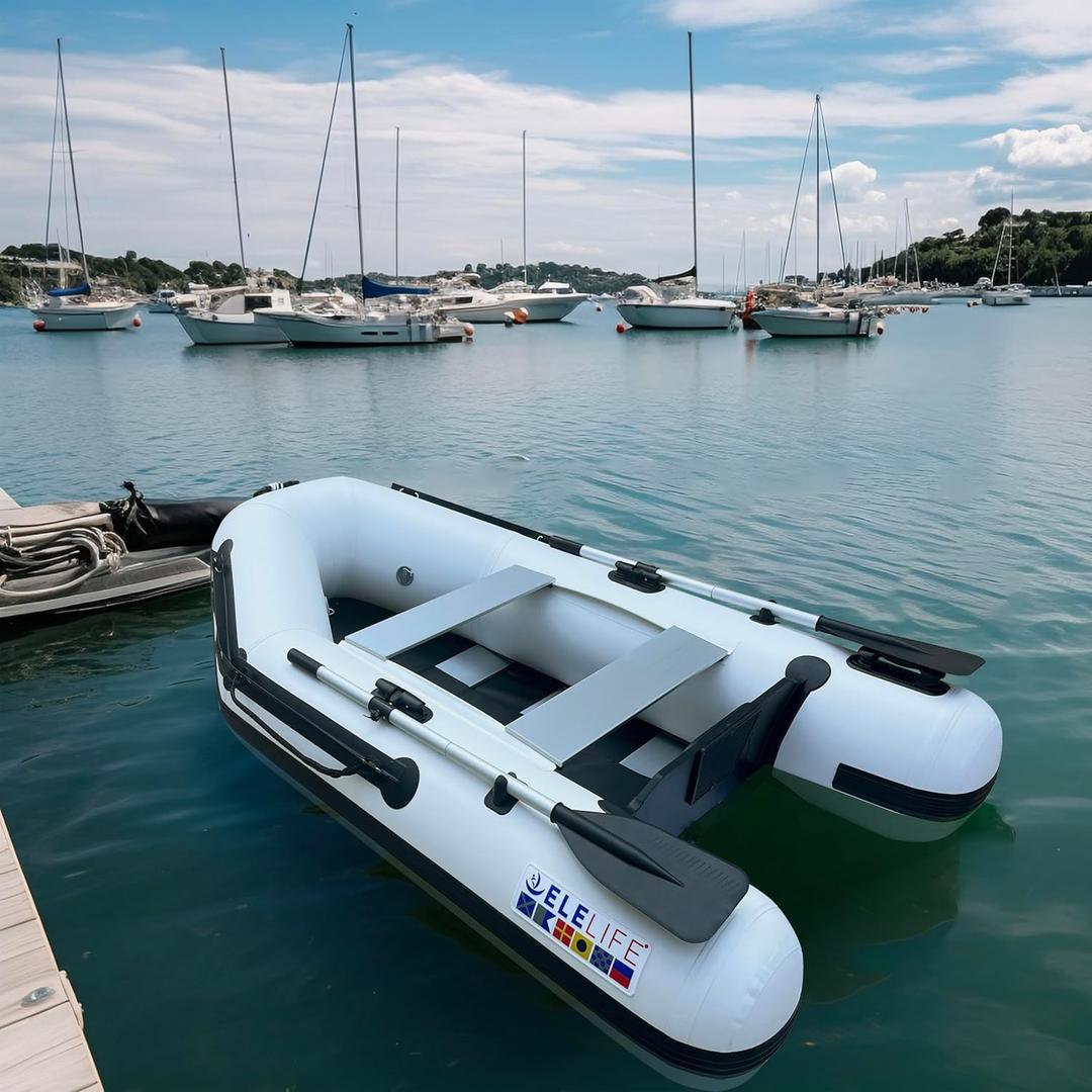10FT Inflatable Boat,2-3Person Portable raft,2 Aluminum seat Board and 5 Aluminum Floor,3 Independent air Tubes,14 inch Large Float.No disassembly Required, Ultra Portable Design