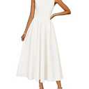 ZESICA Women's Spring Sleeveless Cocktail Dresses 2026 Summer Crewneck Flowy Wedding Guest Party A Line Midi Dress (White, S)