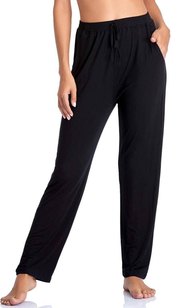 Envlon Women's Yoga Pants with Pockets Comfy Stretch Loose Wide Leg Casual Pants Breathable Running Workout Lounge Pants (XX-Large, Black)