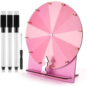 NQEUEPN Wooden Spinning Wheel, 11.4inch Prize Wheel Spinning Prize Wheel Tabletop Spinner Raffle Roulette for Fortune Game Carnival Trade Show (Pink)