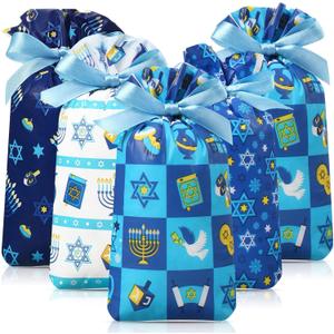 Pajean 48 Pcs Hanukkah Gift Bag Bulk Chanukah Drawstring Plastic Bags Chanukah Party Favor Hanukkah Candy Goodie Treat Pouch for Festival Party Supplies Decoration
