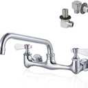 Phivan 8 Inch Center Wall Mount Commercial Sink Faucet - 8" Swivel Spout Utility Faucet, Dual Handle Chrome Brass for Restaurant/Laundry/Utility Room Kitchen Sinks
