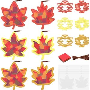 Chiisong 24 Sets Maple Crafts Kit DIY Tissue Paper Sign Crafts for Back to School Fall Harvest Thanksgiving Religious Christian Party Fun Home Actives