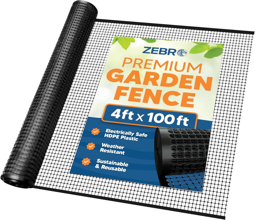 3/4" Square Mesh Plastic Fence Roll (4' x 100' - Black) - Unobtrusive 4 Foot High Temporary Garden Fencing Netting to Protect Plants, Patio, Porch, Yards and Outdoor Spaces from Deer & Animals