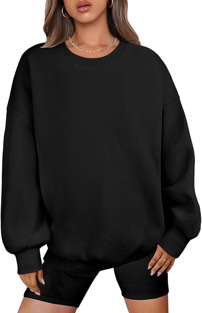ANRABESS Oversized Sweatshirt for Women Crewneck Y2K Hoodies Fleece Casual Comfy Pullover Top Fall Outfits Clothes 2025, Small (Black)