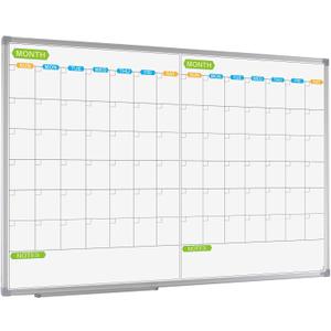 JILoffice Magnetic Dry Erase Calendar Whiteboard, 2 Month White Board Planner 36 X 24 Inch, Silver Aluminum Frame Wall Mounted Board for Office Home and School