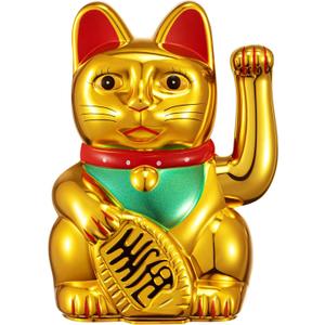 Chunful 6 Inch Lucky Cat Waving Arm Maneki Neko Lucky Beckoning Feng Shui Wealth Cat for Welcoming Fortune Wealth Prosperity Decoration, Battery Not Included(Gold Color)
