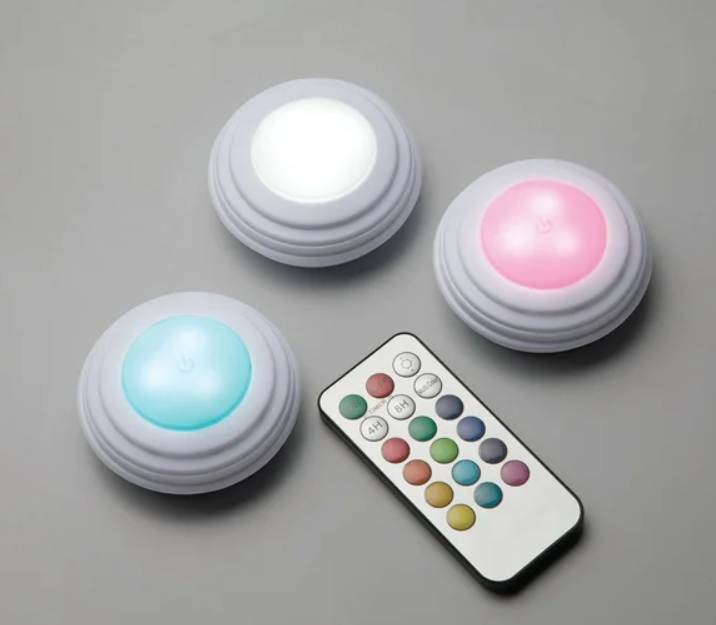 Merkury MultiGlo Multicolor Puck Lights - 3 Pack, MultiGlo Puck Lights-3PK