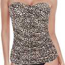 RELLECIGA Womens Ruched Tankini Sets Tummy Control Two Pieces Bathing Suit Bandeau Tankini with Cheeky Swimsuit Bottom (Brown, S)