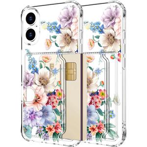 Hungo Compatible for iPhone 17 Case Wallet with Card Holder,Ultra Thin Slim Cute Girly Skin Cases Protector with Airbag Bumper for Women Girls (Clear Beautiful Carnation)