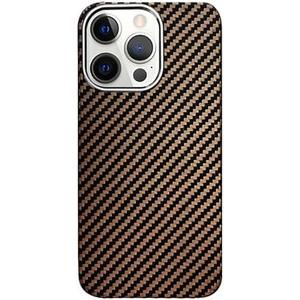 POCHY Carbon Fiber Case for iPhone 15 Pro Max/15 Pro/15 Plus/15, Metal Frame Camera Lens Protection, Slim Tough Pocket Friendly Phone Cover,Brown,15Pro