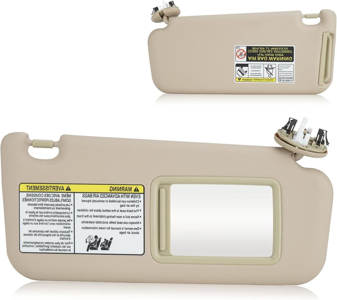 Right Passenger Side Sun Visor with Light Fit for Toyota RAV4 (Roof with Light) 2006 2007 2008 2009 2010 2011 2012 2013, Replaces for 74310-42452-B2 Beige
