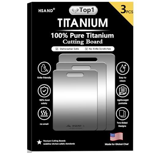 3-Pack Titanium Cutting Boards for Kitchen, Non-Slip & Double-Sided Design, 100% Pure Titanium Food-Grade Non Toxic Cutting Board, Knife-Friendly, Dishwasher Safe