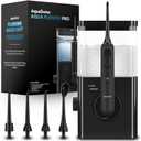 AquaSonic Aqua Flosser PRO | Professional Water Flosser with Large Capacity Reservoir | Oral Irrigator w/ 2 Modes, 10 levels of Water Pressure, 4 Included Tips | Sleek & Compact | Dentist Recommended (Black)