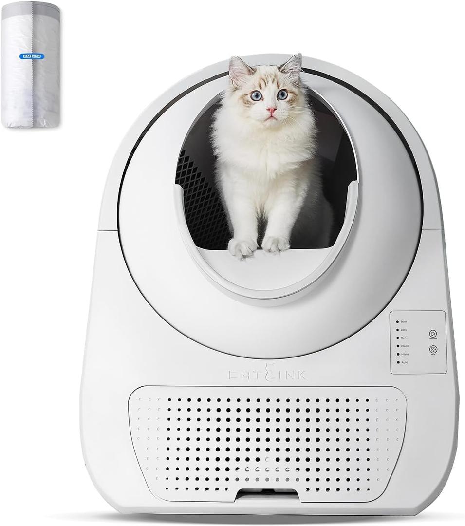 CATLINK Self Cleaning Cat Litter Box, Auto Safety Sensors for Multiple Cats 3.522 pounds, Double Odor Removal with Trash Bags(Young Version)