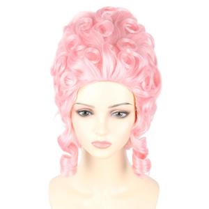 Colonial Wigs for Women Pink Victorian Court Vintage Wig Baroque Fluffy Beehive Wigs Halloween Costume Party Dress Wig