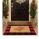 Christmas Door Mat Combo Set - 100% Coco Coir Welcome Mat + 28 x 43 Inch Red and Black Plaid Rug, New Year Holiday Christmas Collection Doormat for Front Porch Entryway Decor