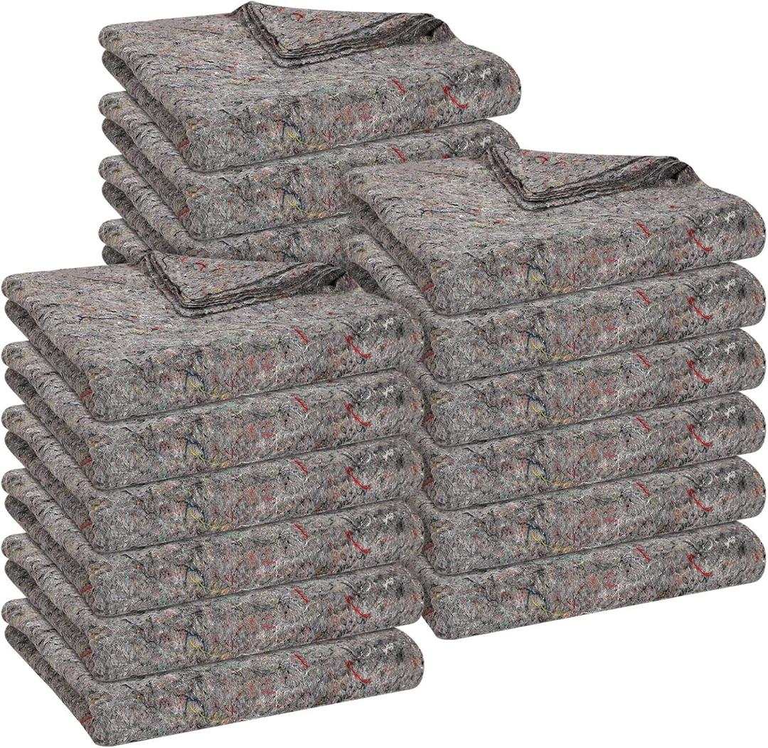 12 Pieces Moving Blankets Bulk 39 x 71 Inch Soft High Tensile Strength Cotton Fiber Packing Shipping Pads for One Time Moving High Tensile Strength Storage Blankets