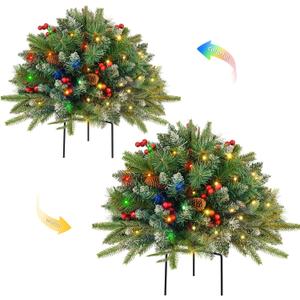 2 Pack Artificial Christmas Urn Filler, 18IN Pre-lit Outdoor Christmas Tree