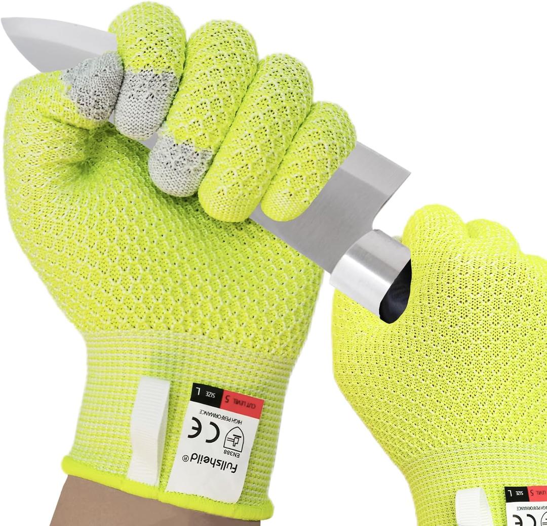 Fullsheild Cut Resistant Gloves Food Grade Level 5 Protection for Kitchen Anti Cut Gloves for Meat Cutting Woodworking (Medium, 4 Pack Light Green)