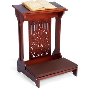 Colingmill Tree of Life Church Prayer Bench Stool Wooden Padded Kneeler with Shelf and Cushion Prayer Kneeler for Home Church Religious Gifts, 24 x 22 x 32 inches(Walnut Color)