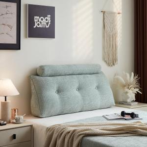 Headboard Pillow for Full – Chenille Large Triangular Wedge Pillow for Headboard Gap, Daybed and Couch Backrest, Reading and Sitting Up in Bed with Removable Washable Cover, Green