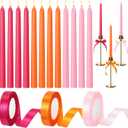 12 Pcs Pink and Orange Party Taper Candles with 3 Roll Ribbon 10 Inch Candle, Candlestick Decor for Baby Shower, Home, Thanksgiving, Wedding, Summer, Sunset, Fall, Dinner Party Decor