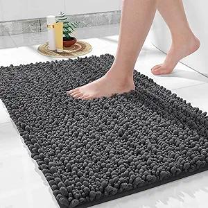 Bath Rug Mat, 30" x 20", Soft Shaggy Non-Slip Chenille Bathroom Rugs, Large Size, Super Absorbent and Thick, Machine Washable Bathroom mat, Tub and Shower, Home Decor Accessories, Dark Gray
