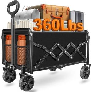 Wagons Carts Foldable - 360Lbs Collapsible Wagon Cart with Wheels Portable - Folding Wagon Lightweight for Camping, Sports, Travel, Picnic, Groceries, Shopping - Black