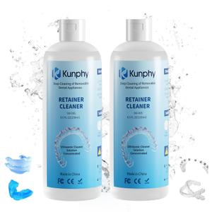 2 Pack Ultrasonic Retainer Cleaner Solution for Sonic Denture Cleaner-Professional Cleaning of Retainers, Invisible Aligners, Mouth Guards, Night Guards, Remove Odors, Discoloration & Stains 8.5oz