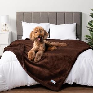 PetAmi Waterproof Dog Blanket for Queen Bed Large XL Dog Throw for Couch Cover Leakproof Furniture Protection, Sherpa Fleece, Reversible Soft Washable 90x90 Brown 