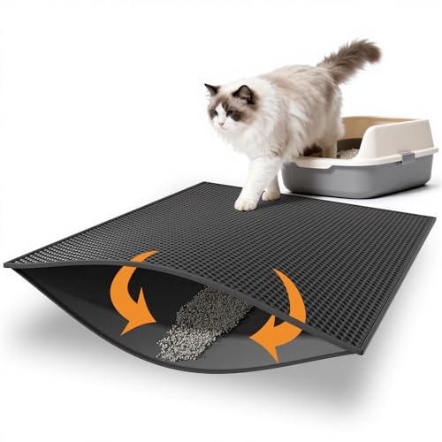 Pieviev Cat Litter Mat Double Layer Waterproof Urine Proof Trapping Mat 1 Pack (Black, 30x24 Inch (Pack of 1))