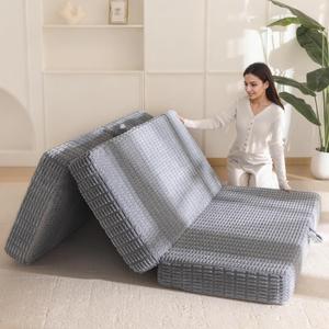 BYBYME Memory Foam Tri-Folding Mattress, 6 Inch Gel Folding Mattress Topper, Foldable Soft Guest Bed Camping Pad, with Washable Cover, Queen