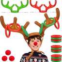 Happy New Years 3 PCS Christmas Games Decorations,18 Pieces Inflatable Reindeer Antler Ring Toss Game for Family Party,Christmas Games for Grandkids Kids Adults Fun Xmas School Carnival Holiday