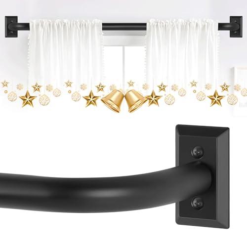 TVWOO Black Wrap Around Curtain Rods 48 to 90 Inch:Blackout Adjustable Window Curtain Rod,Room Darkening Heavy Duty Curved French Metal Single Drapery Rods for Bedroom Kitchen Easy Install,Matte Black