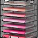Lavatino 8 Tier Paper Organizer for Desk, Black Mesh Letter Tray File Sorter Organizers with Handles, Including 5 Adjustable Slid Trays for Office School Classroom Supplies Organization and Storage