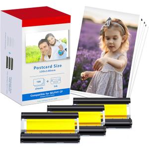 LCL Compatible with Canon Selphy CP1500 CP1300 CP1000 CP1200 CP910 Ink Photo Paper Set KP108 3 Color Ink Cartridge and 108 Sheets 4x6 Photo Paper Replace for KP-108IN CP810 CP800 Printers