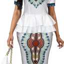 VisiChenup African Dress for Women Sexy Elegant Short Sleeve Bodycon Ladies Pencil Dresses (Medium, White)