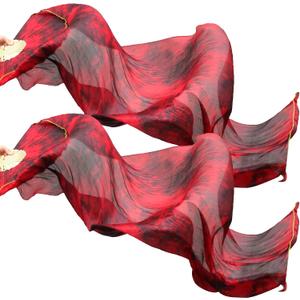 KIKIGOAL 1 Pair(Left+Right) Women Real Silk Belly Dance Fan Veil, Length 180cm Width 90cm