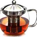 Teapot with Infuser for Loose Tea - 40oz, 3-4 Cup, Clear Glass Kettle Pot with Strainer & Warmer - For Whole Leaf, Iced Maker & Brewer