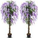 Thiccywoov 2 Pack 5ft Artificial Wisteria Tree Tall Fake Tree with Cement Base Pot Faux Floor Plant Decoration for Indoor Outdoor Home Office Housewarming Gift