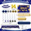 14th Birthday Decorations for Boys, Blue and Gold Happy 14th Birthday Decorations Boy, Bruh I'm 14 Backdrop Happy Birthday Banner Tablecover Number 14 Balloons Pompoms,14 Year Old Boy Bday Party Decor